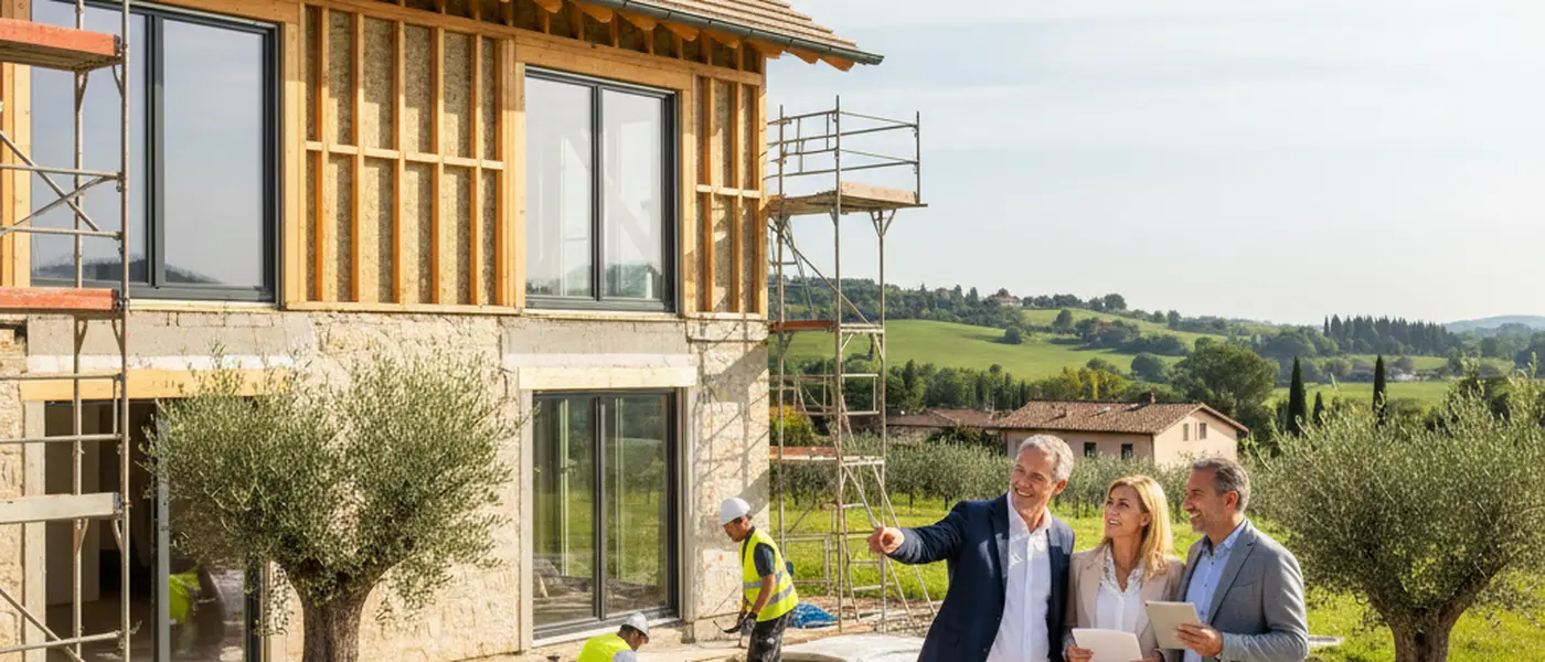 Propriétaire français examinant des devis de rénovation sur une table avec plans et calculatrice