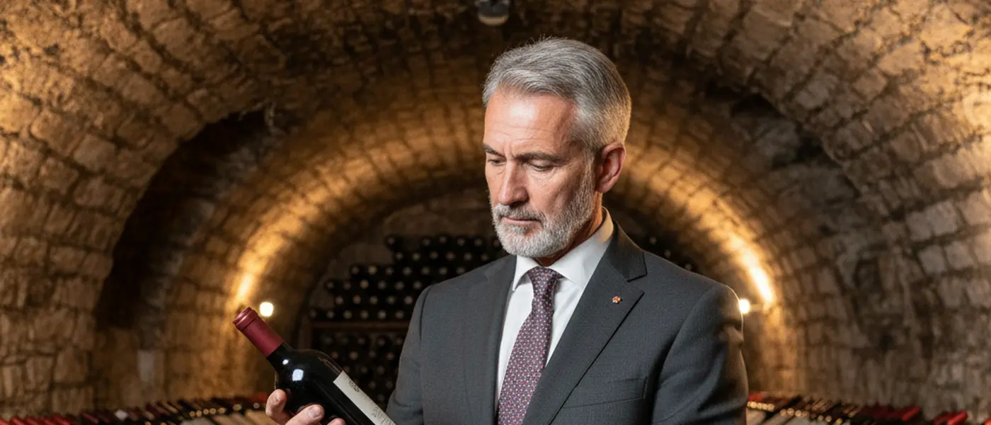 Un sommelier examine des bouteilles de vin dans une cave bordelaise après la mort de Michel Rolland