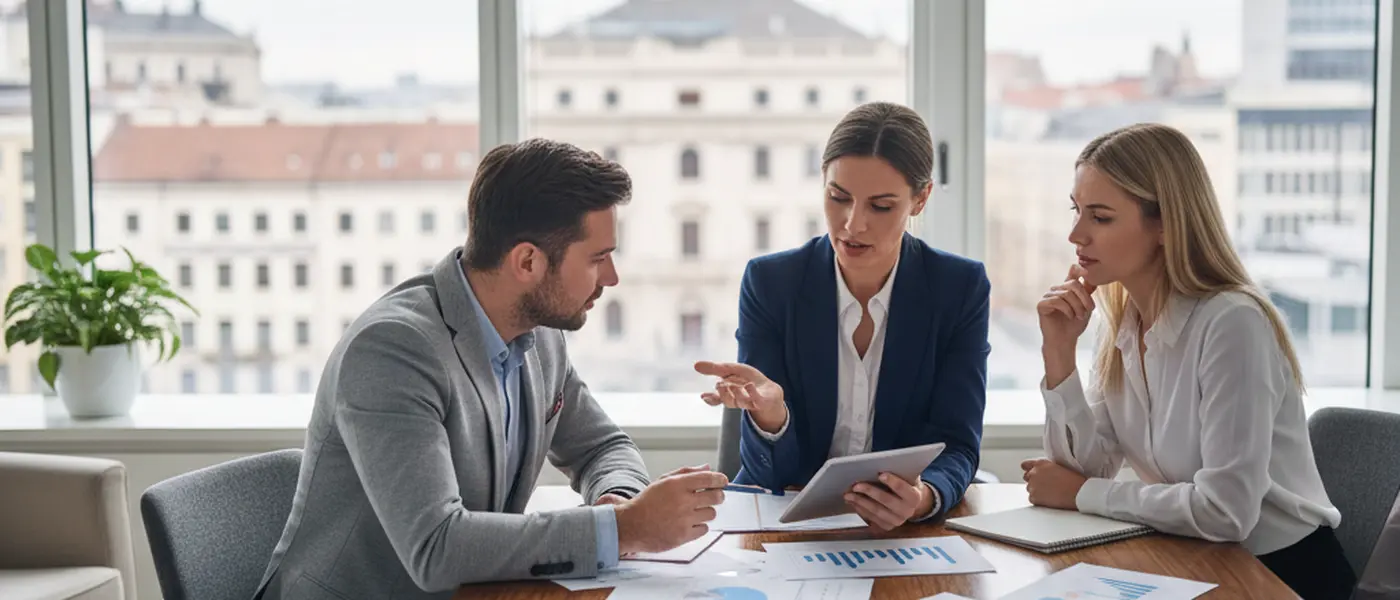 Svensk företagare granskar bokföringsunderlag vid ett ljust skrivbord i ett skandinaviskt hemmakontor