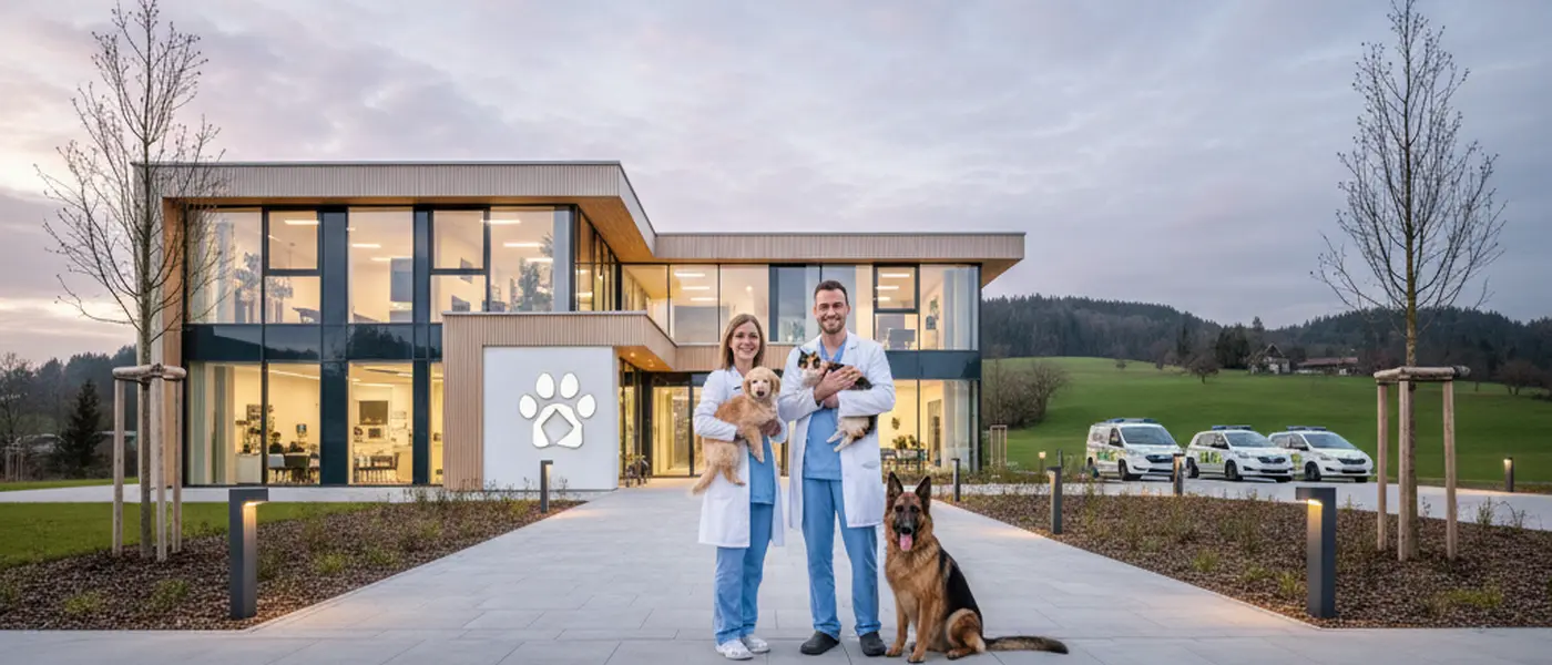 Eläinlääkäri tutkii golden retrieveriä päivystysklinikalla yöllä