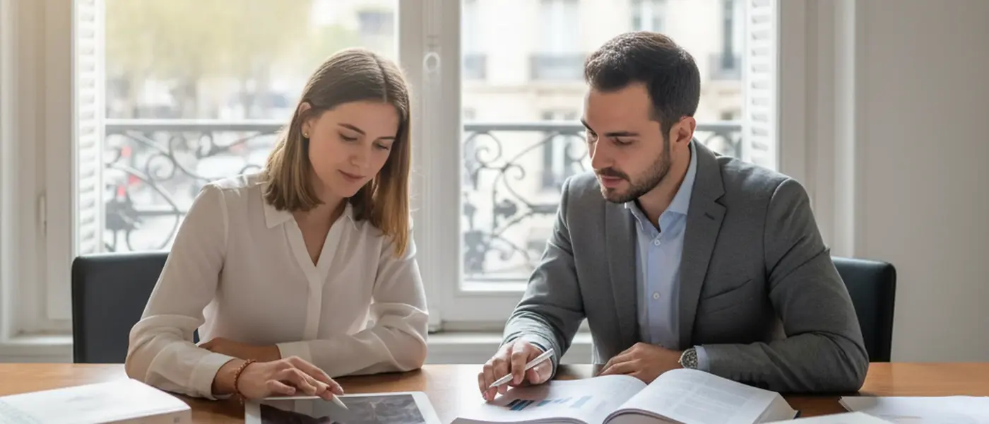 Studentessa italiana studia economia aziendale con calcolatrice e laptop in una stanza luminosa a Milano