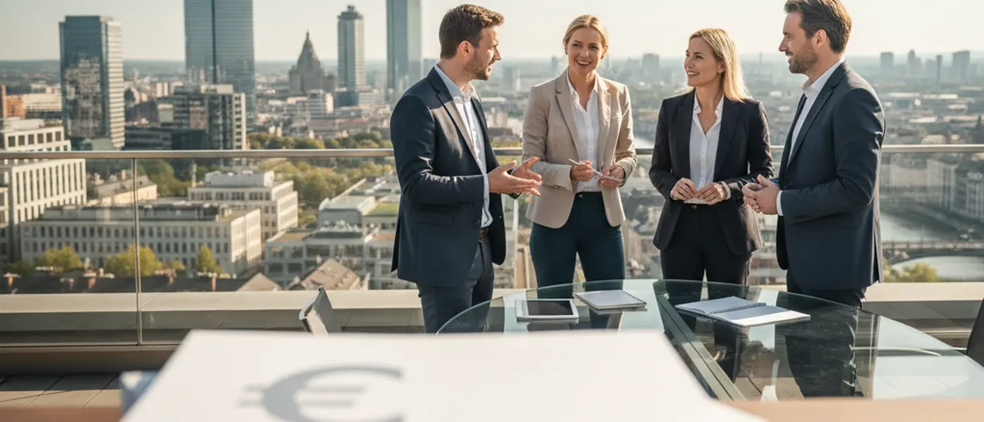 Finansiell rådgivare i modern kontorsmiljö i Stockholm som diskuterar investeringsdokument med klient