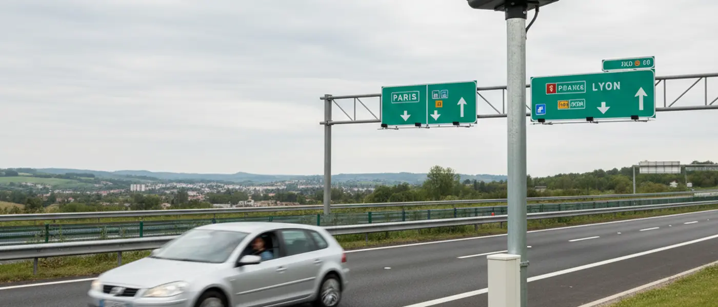 Radar automatique sur une autoroute française avec un véhicule en approche