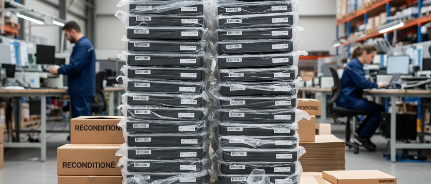 PC portables Dell et Lenovo reconditionnés prêts à l'expédition dans un entrepôt de reconditionnement en France