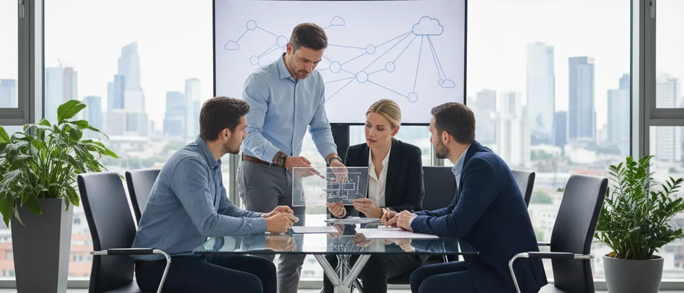 Técnico de suporte informático diagnosticando computador em escritório moderno em São Paulo com rack de servidores ao fundo