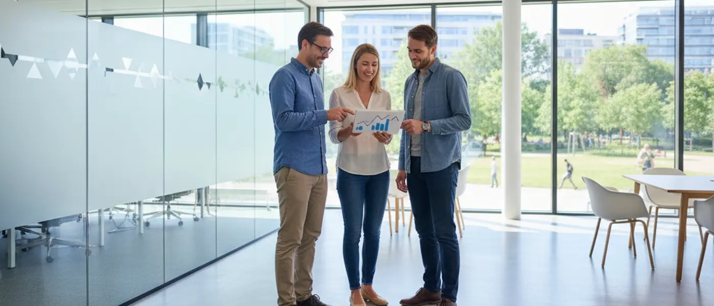 Nederlandse ondernemer bespreekt financiële documenten met een boekhouder aan een modern bureau