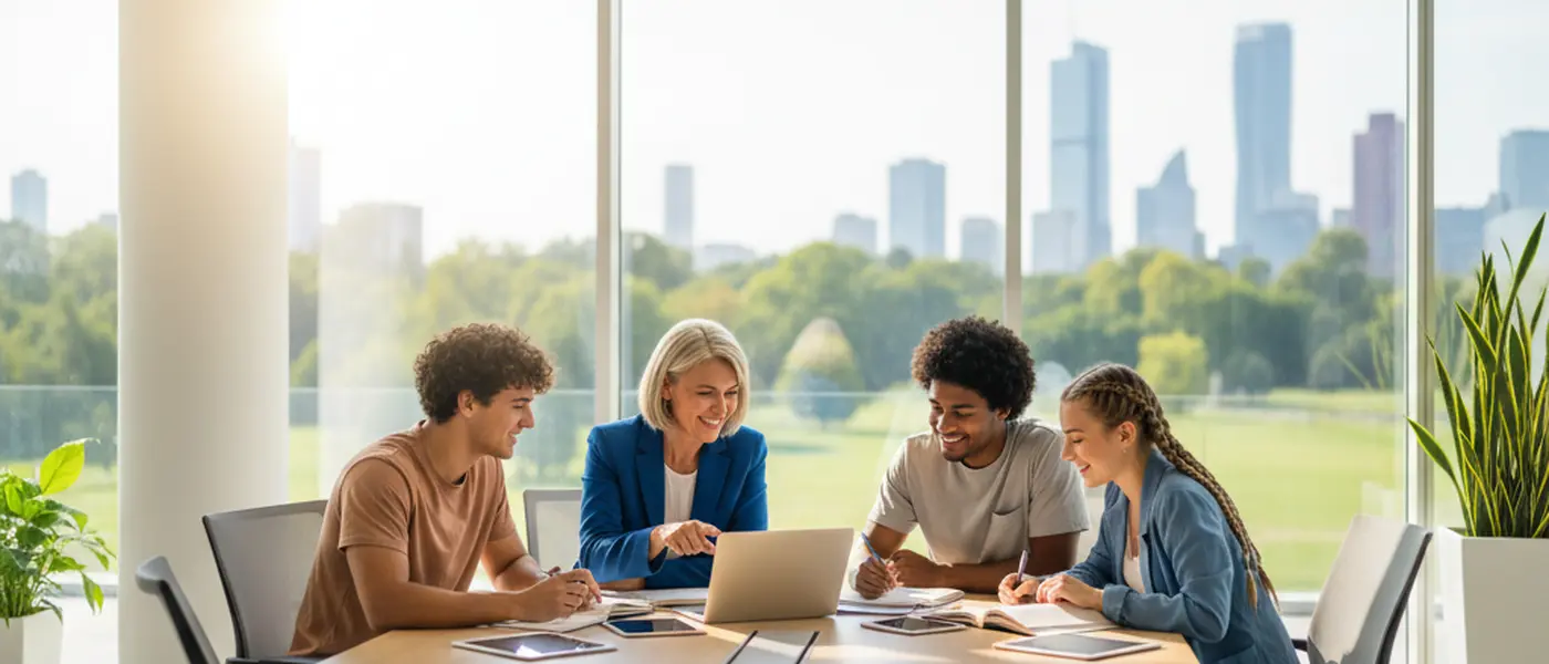 Studente italiano con cuffie durante una sessione di tutoring online al computer