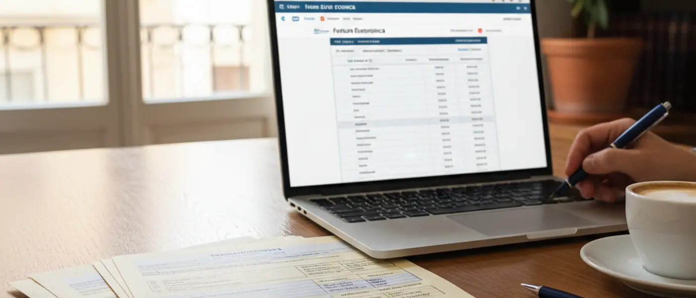 Moduli fiscali italiani e laptop con sistema di fatturazione elettronica su scrivania in legno