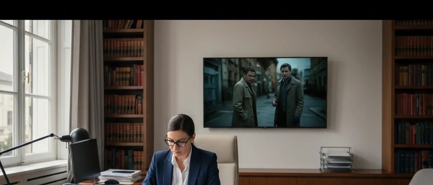 Avocat français examinant des documents juridiques liés à une série télévisée criminelle