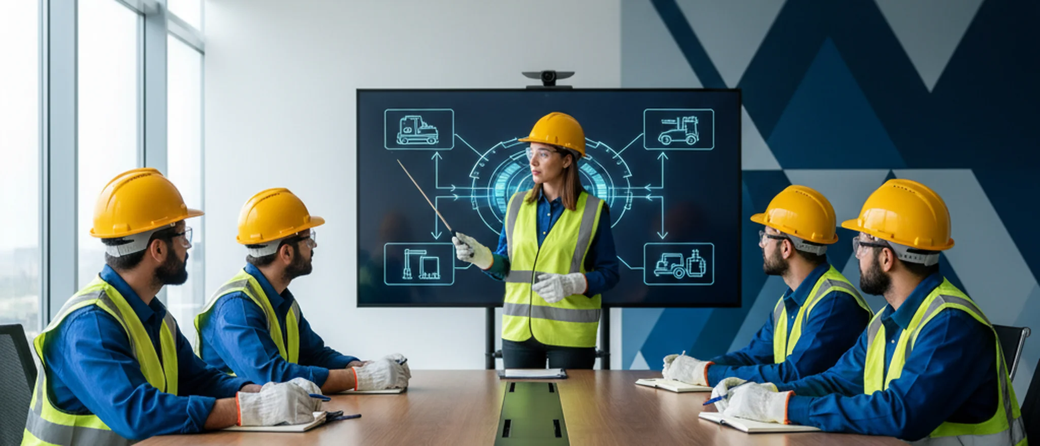 Lavoratori italiani con dispositivi di protezione durante un corso di formazione sulla sicurezza in aula