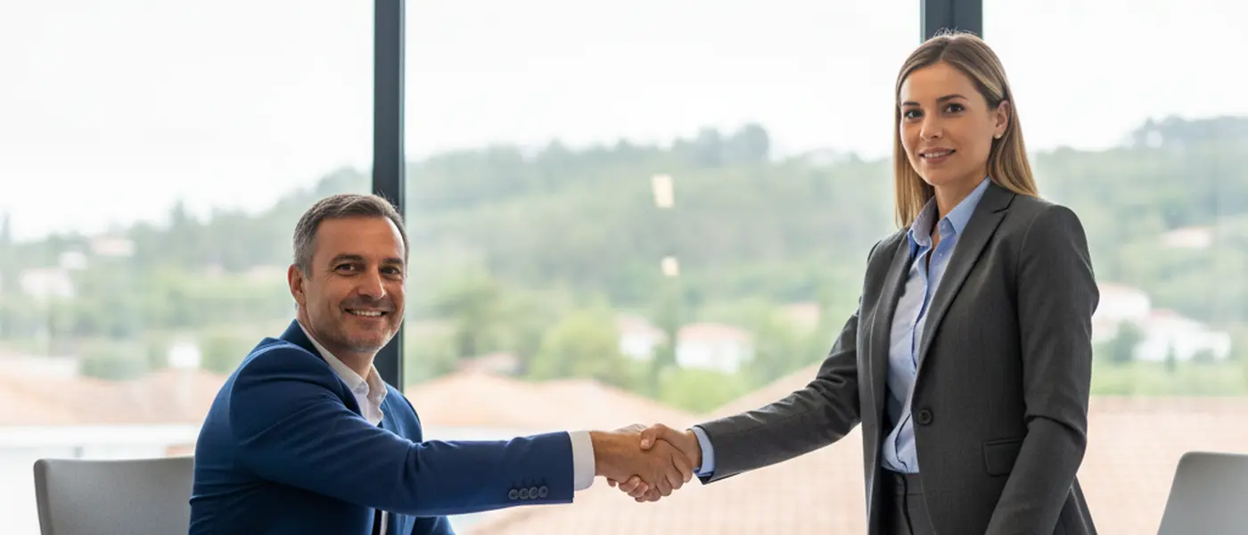 Empresário português a reunir com consultor financeiro num gabinete profissional