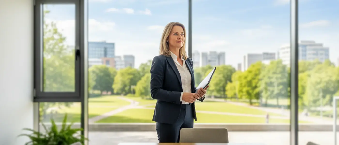 Echtscheidingsadvocaat bespreekt scheidingsdocumenten met een stel in een modern kantoor