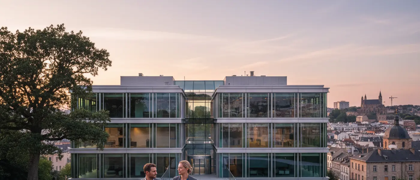 Kvinna vid köksbord med laptop som granskar dokument i ljust skandinaviskt hem