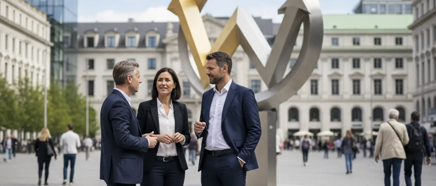 British solicitor reviewing legal documents with a client in a modern London law office