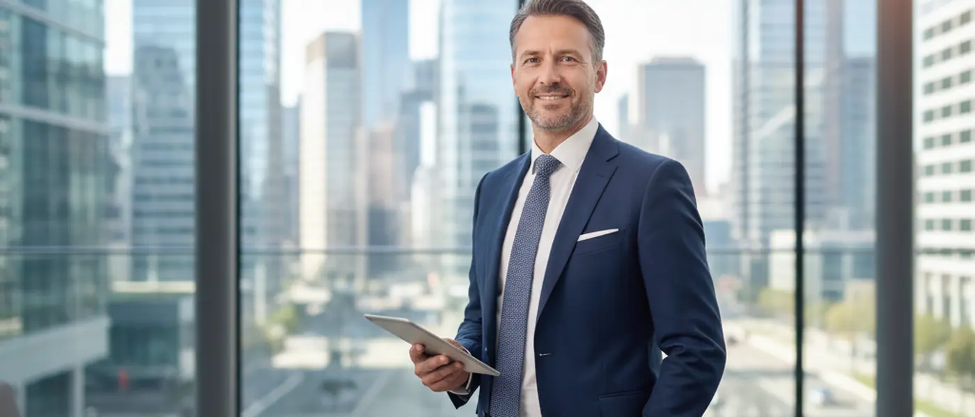A British professional consulting with a financial advisor in a modern London office, reviewing investment documents together