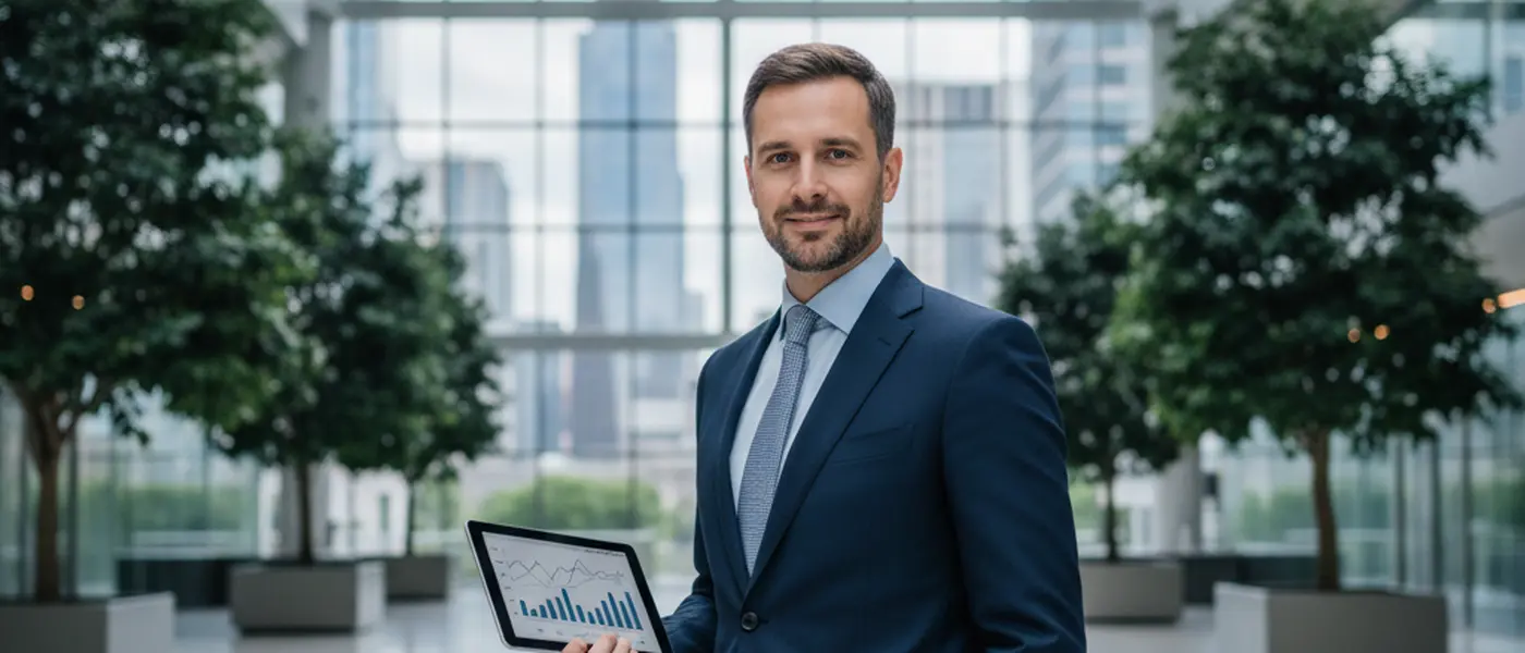 British accountant reviewing financial documents with a small business owner in a modern London office