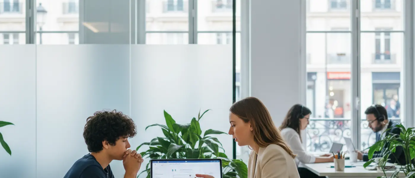 Nederlandse tiener volgt online bijles via laptop met videogesprek met docent