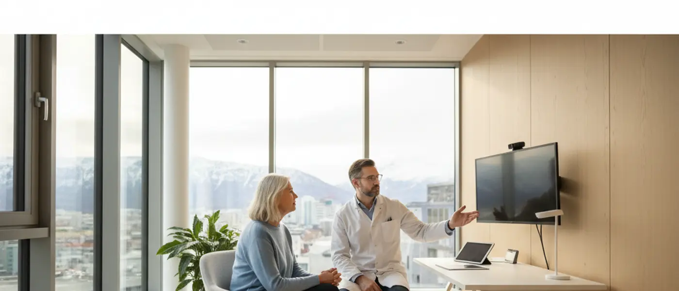 Norsk kvinne i konsultasjon med onkolog på sykehus