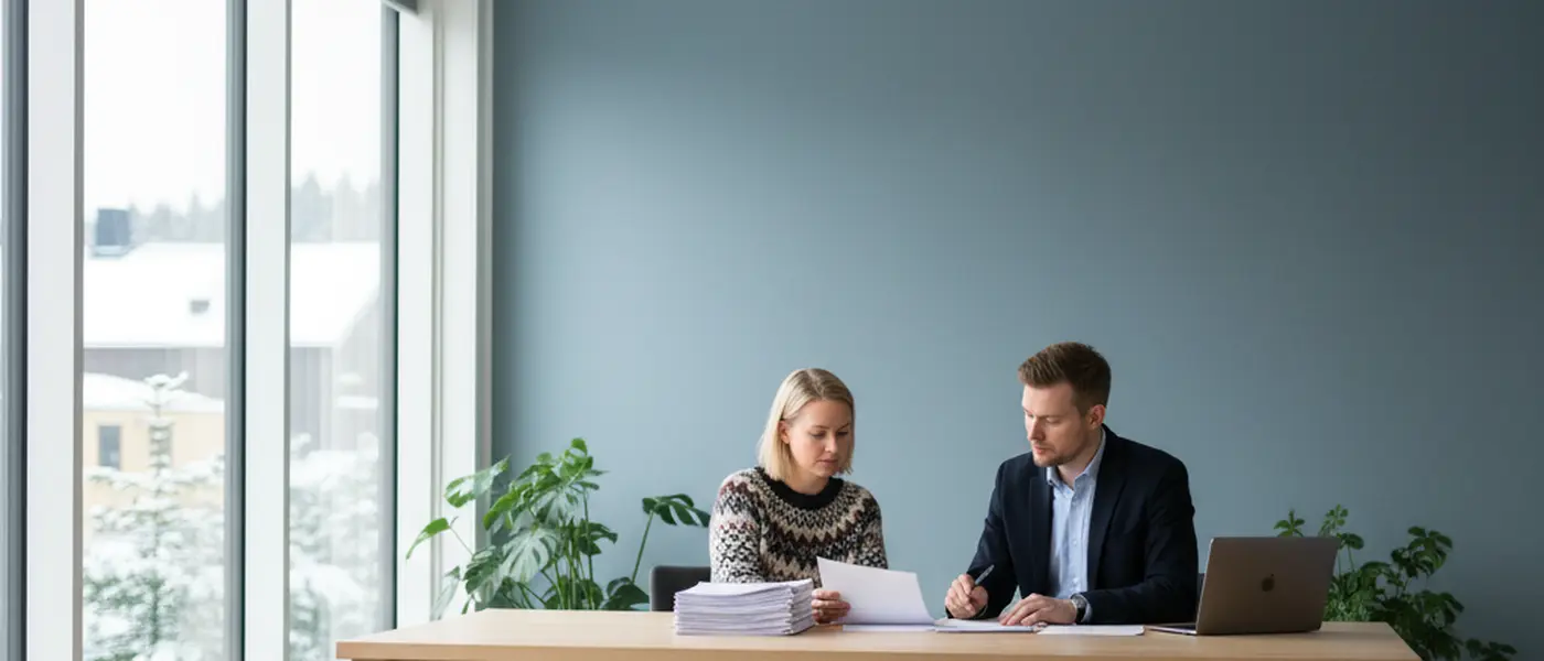 Svensk hyresgäst i konsultation med advokat i modernt nordiskt kontor