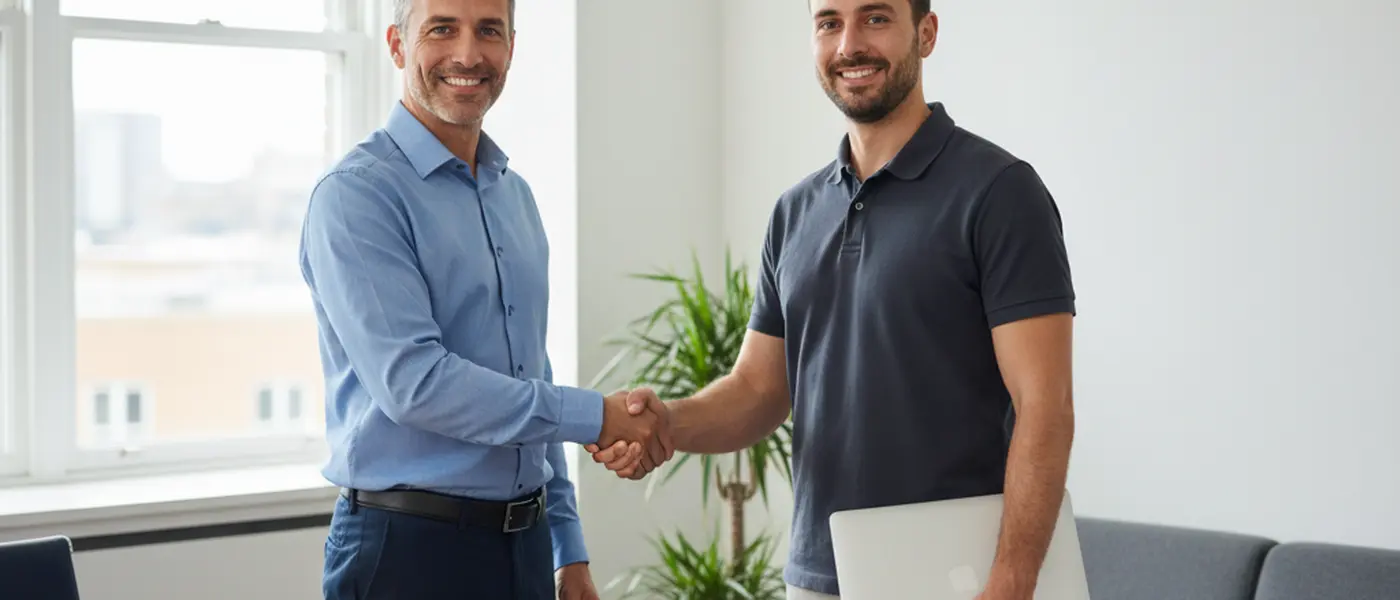 IT support engineer monitoring network dashboards on dual screens in a UK office
