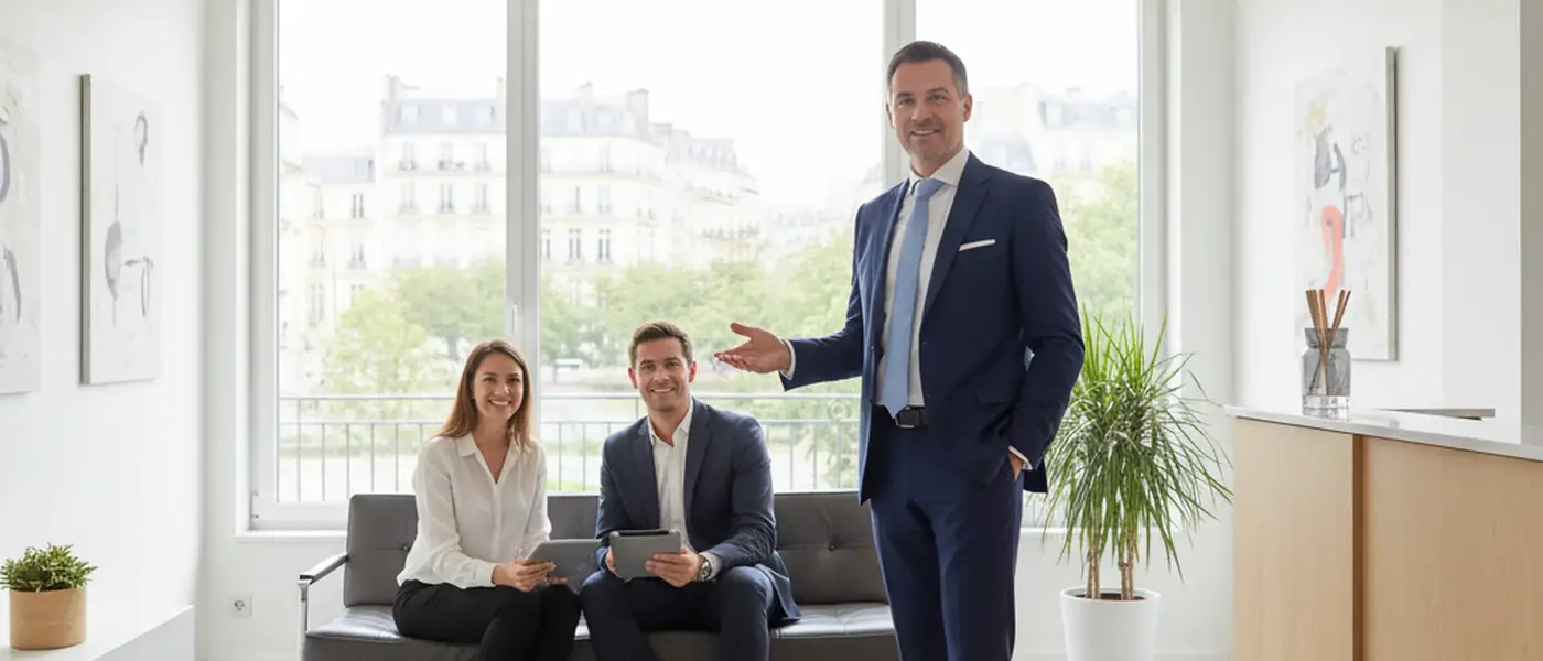 Mulher portuguesa a consultar documentos com um advogado de família num escritório jurídico em Lisboa