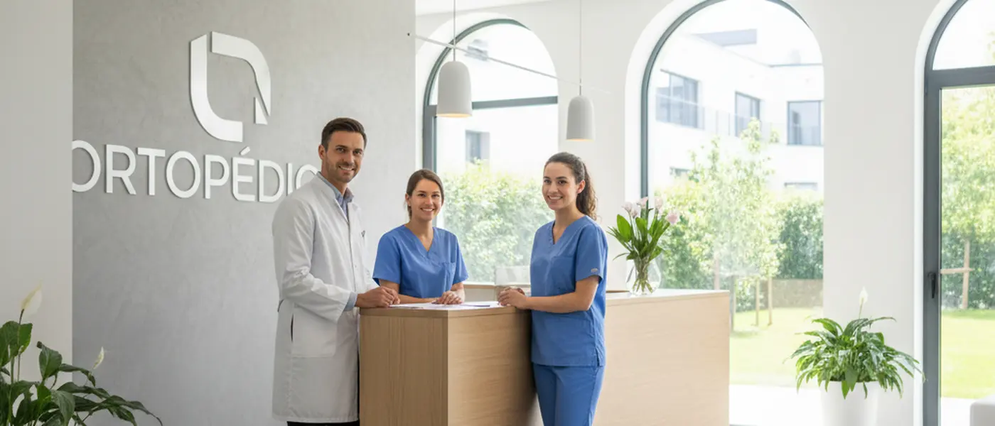 Medico ortopedico che esamina il ginocchio di un paziente in una clinica moderna italiana