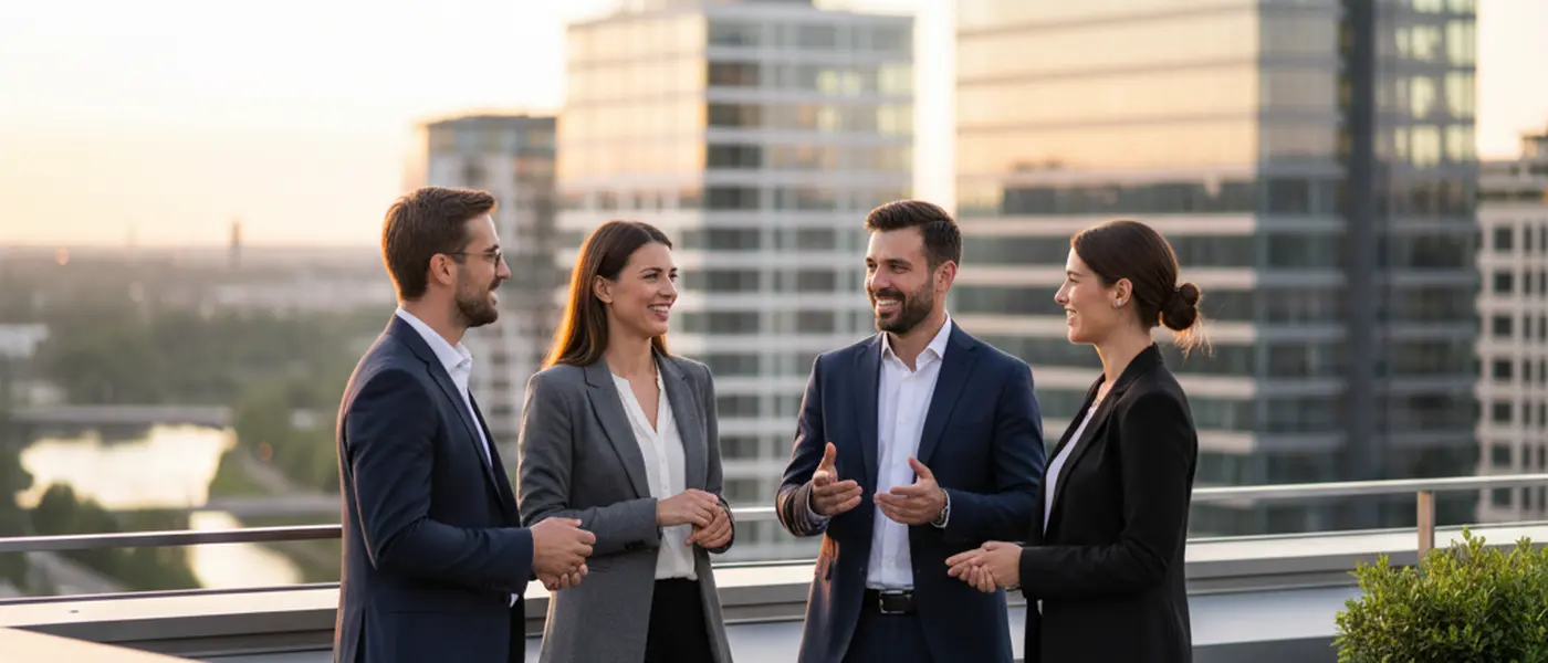 Steuerberater bespricht Finanzdokumente mit einem Mandanten in einem modernen Büro