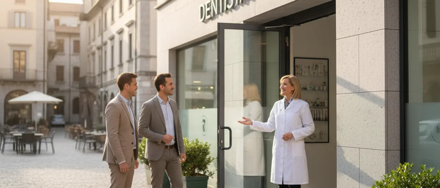 Donna italiana che consulta un dentista in uno studio odontoiatrico moderno