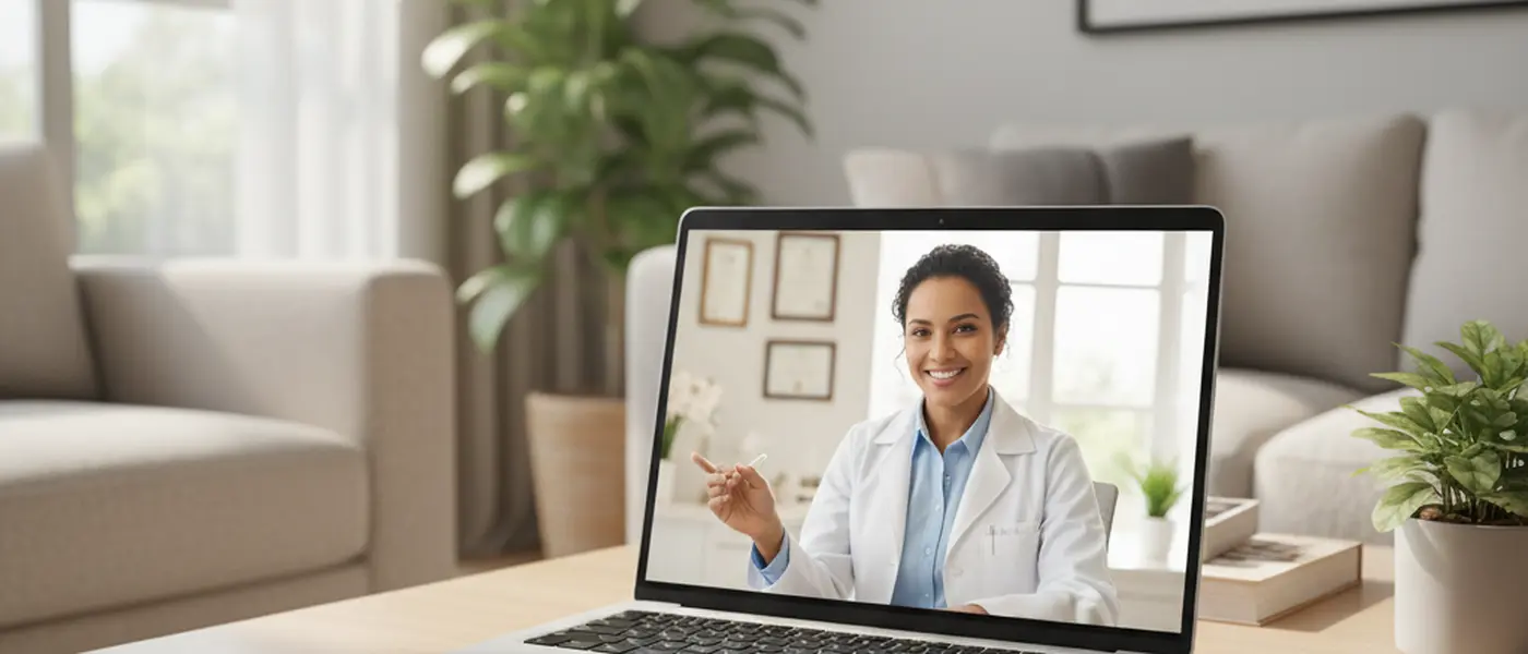 Mulher brasileira consultando aplicativo de saúde no smartphone em uma cozinha moderna