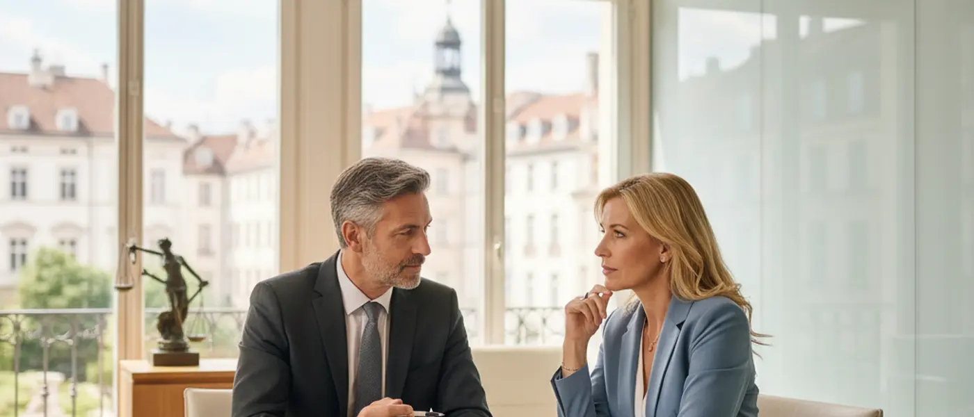 Norsk familie og advokat som gjennomgår arvepapirer rundt et spisebord i en moderne leilighet i Oslo