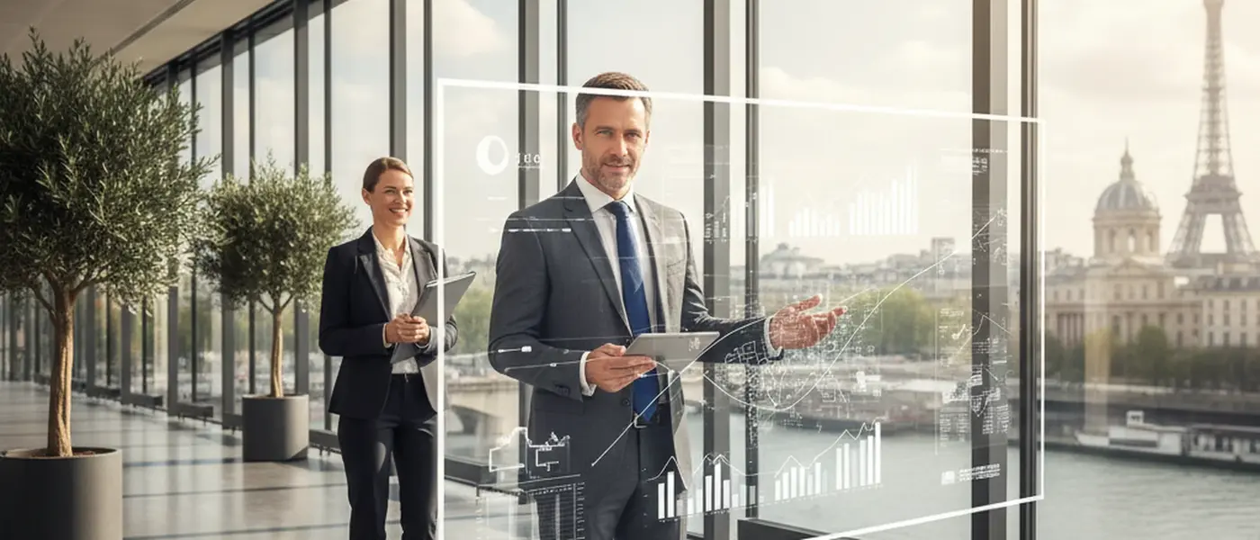 Norsk advokat gjennomgår eiendomsdokumenter ved et kontorpult i Oslo