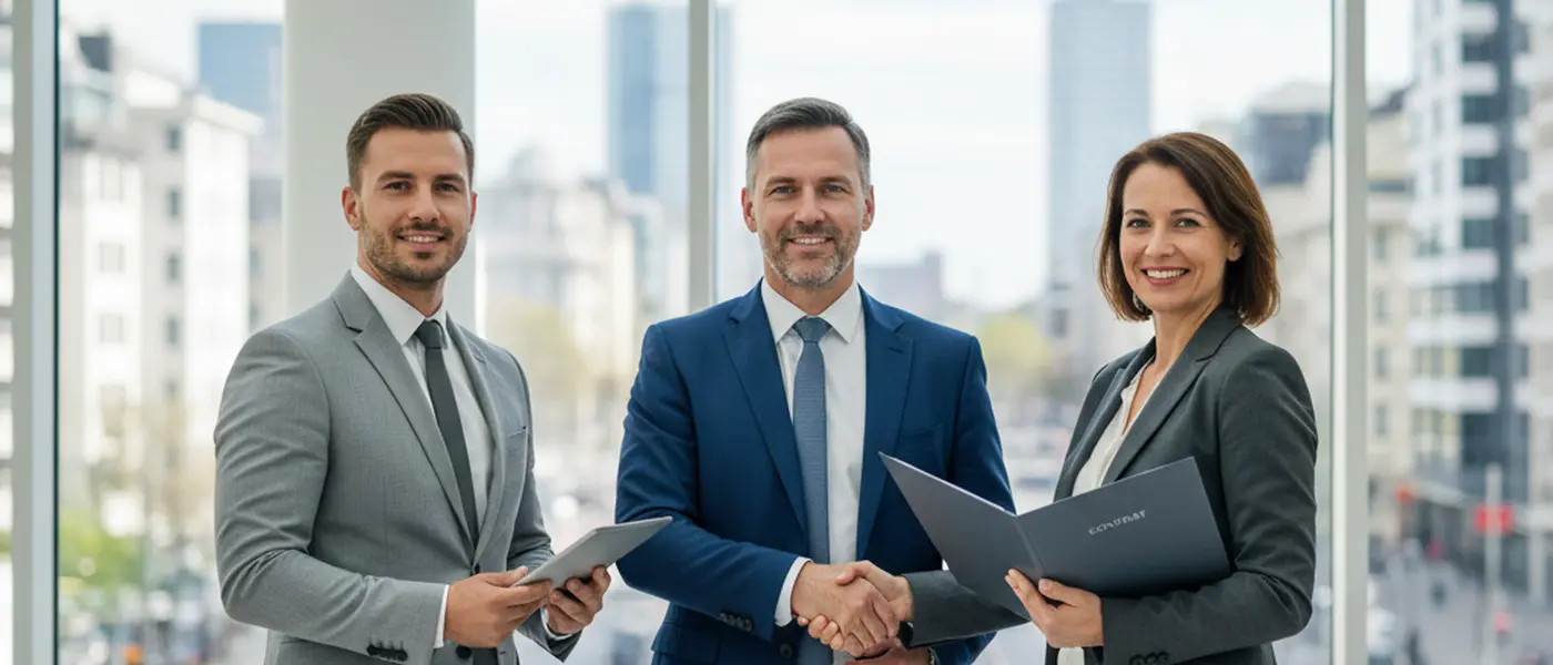 Nederlandse ondernemer schudt een advocaat ondernemingsrecht de hand in een modern kantoor in Amsterdam