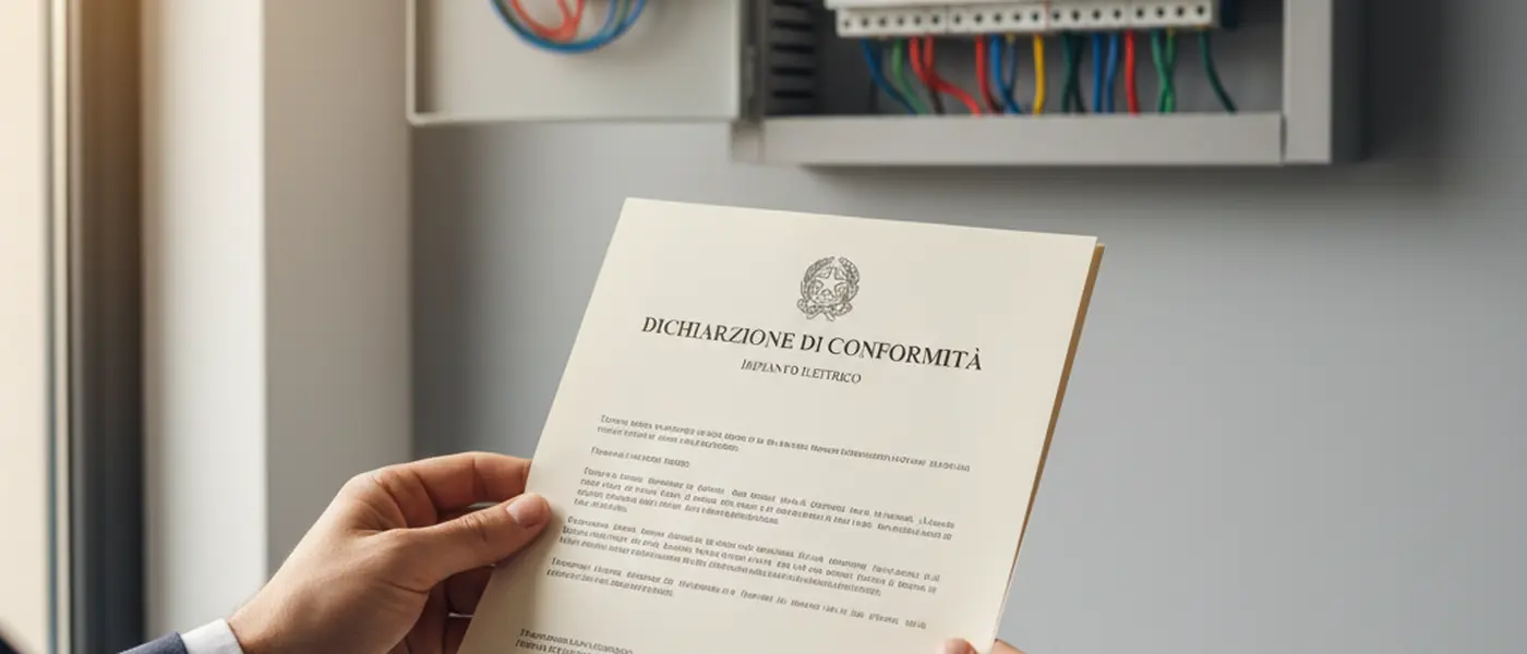 Elettricista che verifica la conformità di un quadro elettrico in un appartamento italiano