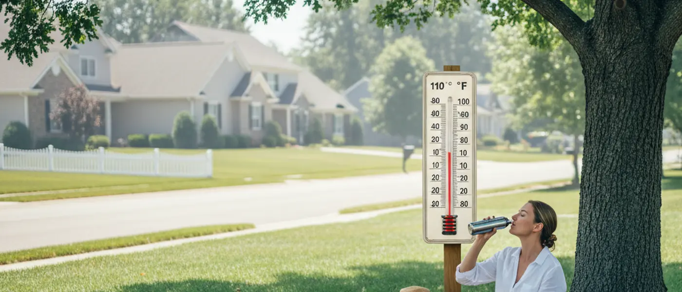 Person drinking water in shade during extreme heat wave in the US