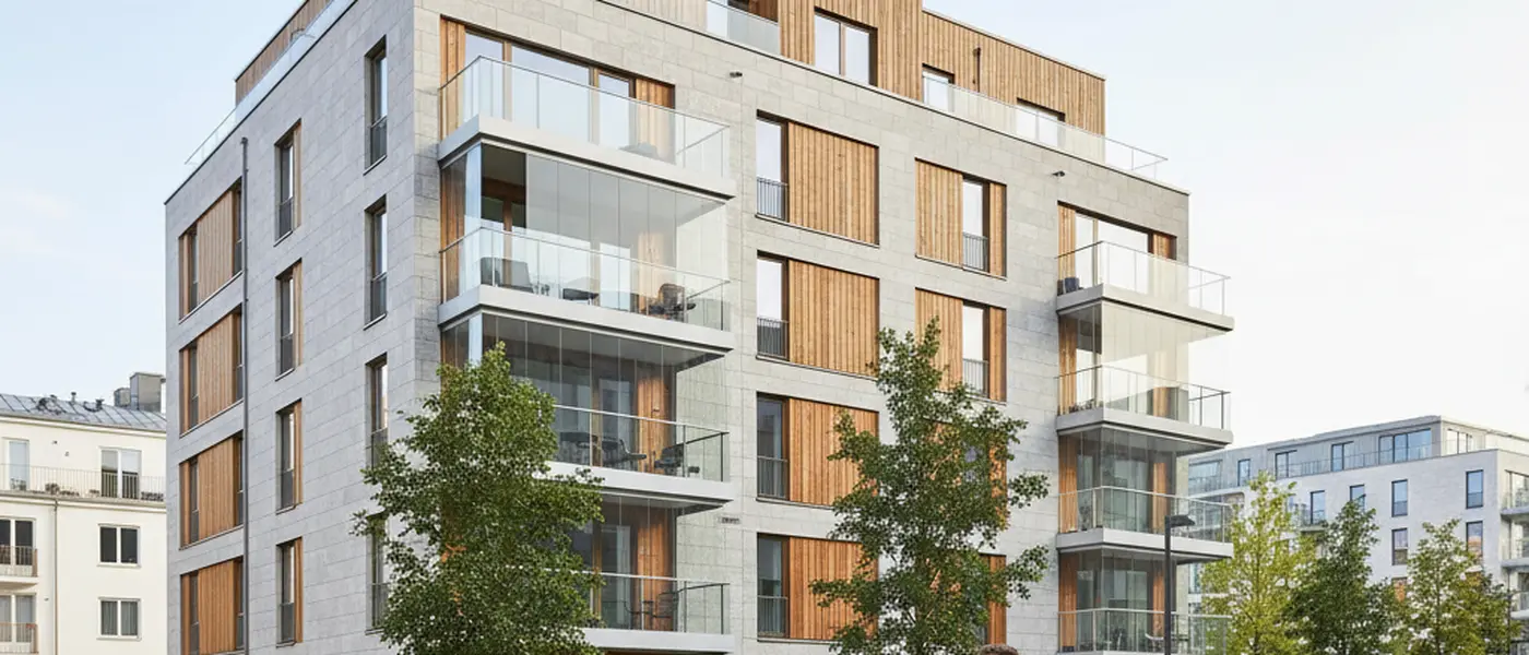 Ungt dansk par gennemser lejeboligannoncer på en laptop i en lys skandinavisk stue med udsigt over København