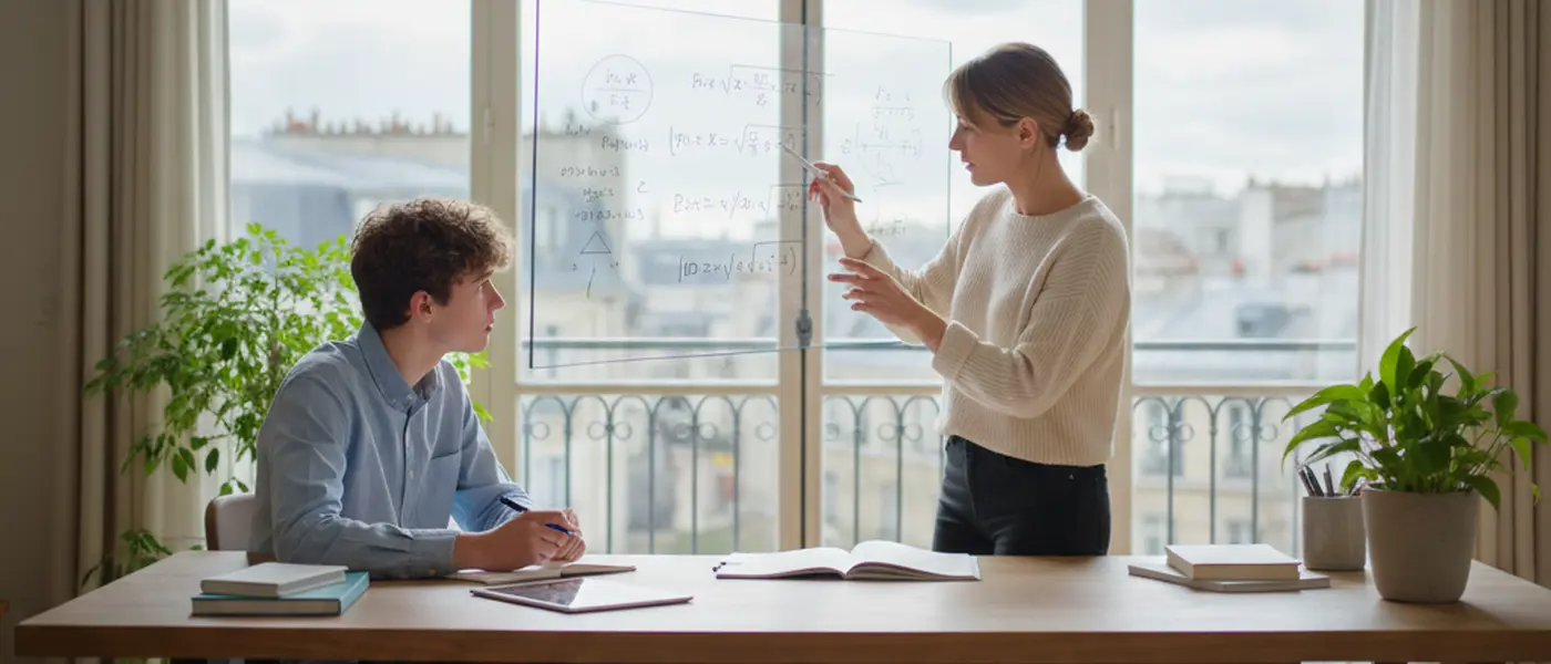 Adolescent étudiant les mathématiques avec un professeur particulier à domicile