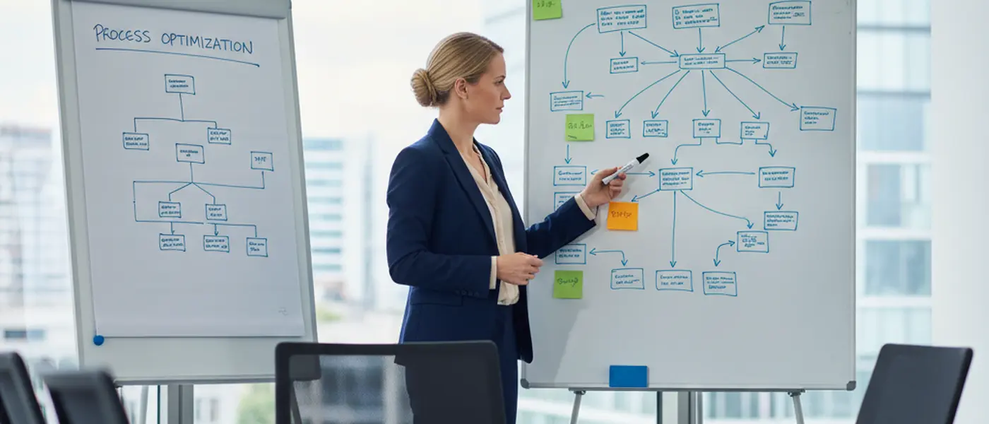 Geschäftsführer analysiert mit einem Unternehmensberater Diagramme in einem modernen Büro