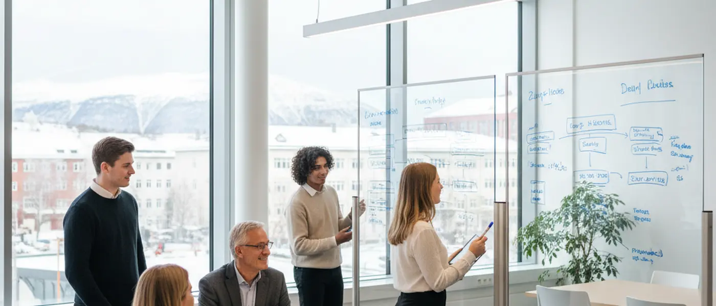 Jusstudenter hjelper en klient ved en juridisk studentklinikk i Norge