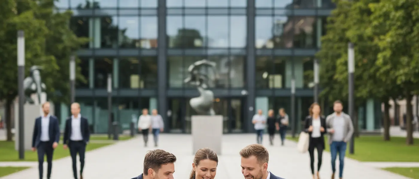 Dansk virksomhedsejer og revisor gennemgår regnskab sammen ved et skandinavisk kontor