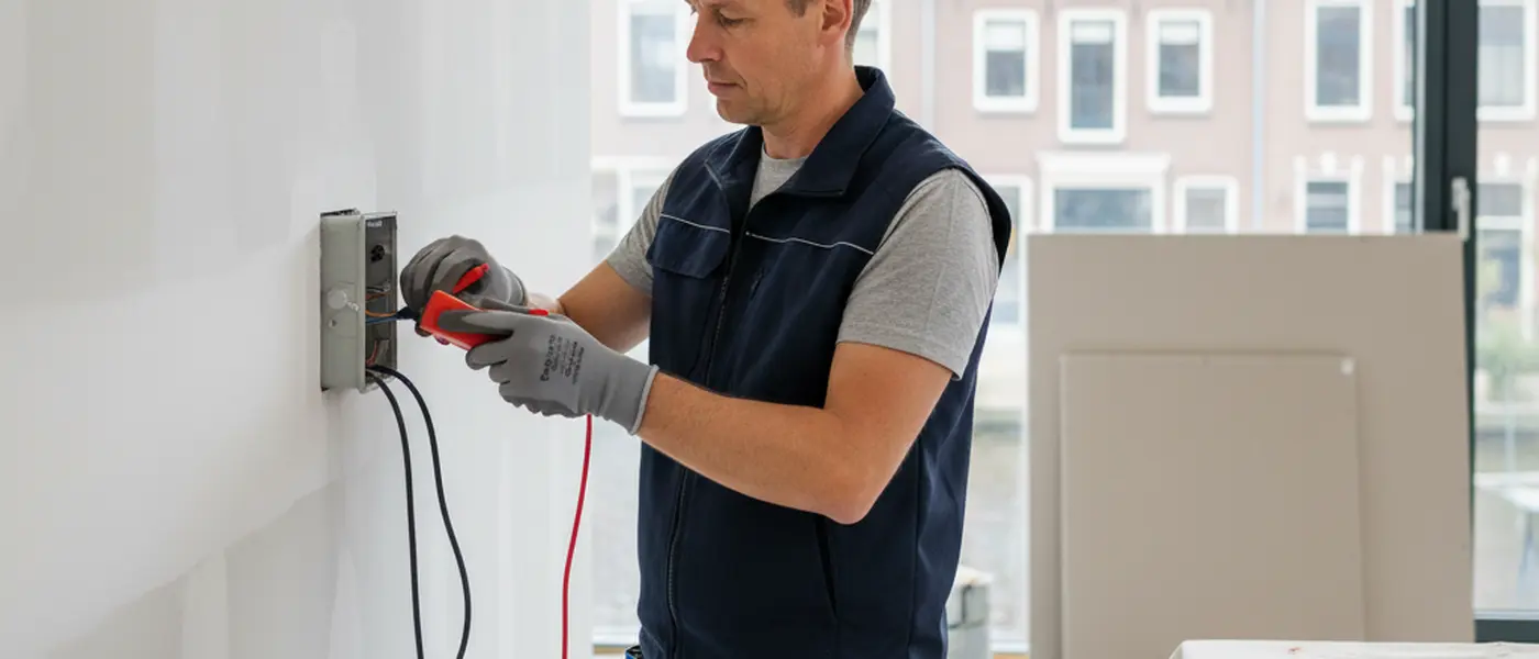 Elektricien test bedrading met een multimeter tijdens een woningrenovatie in Nederland