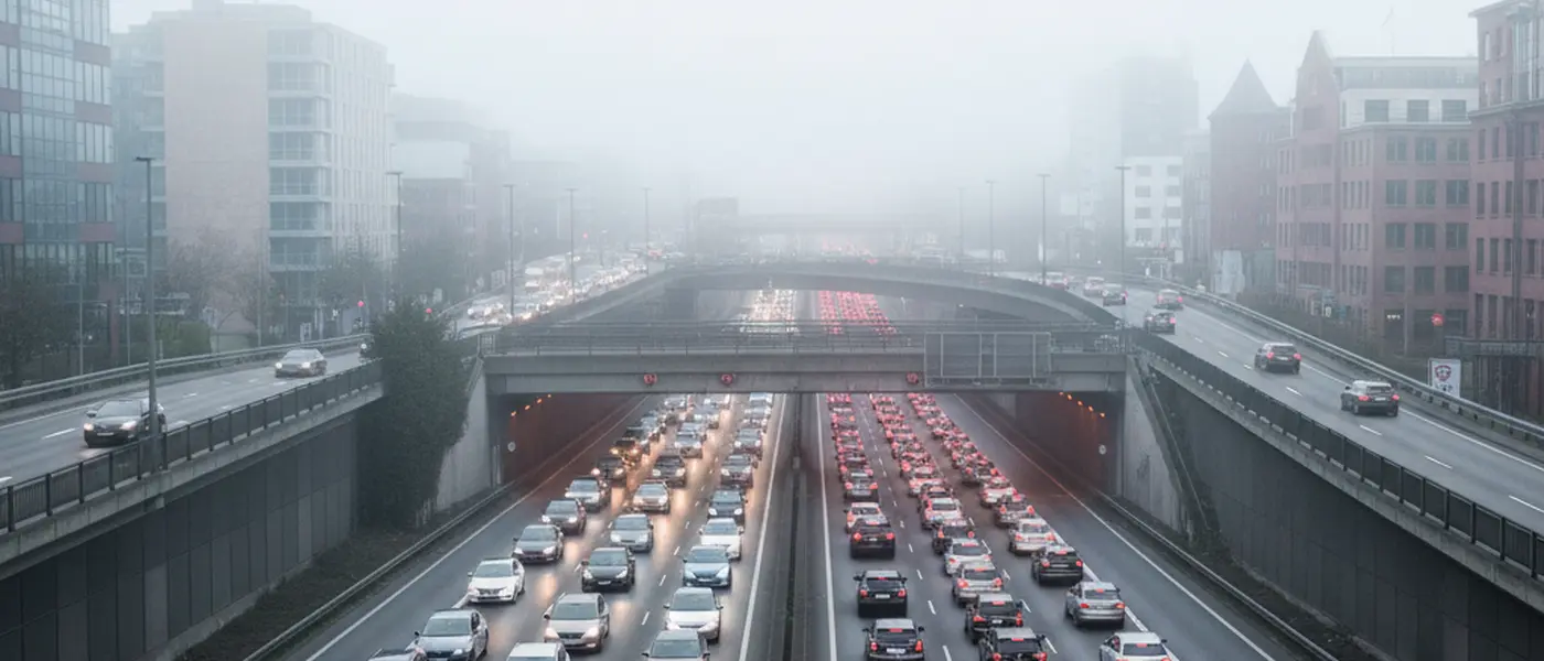 Hamburger Pendler im Stau vor dem Elbtunnel