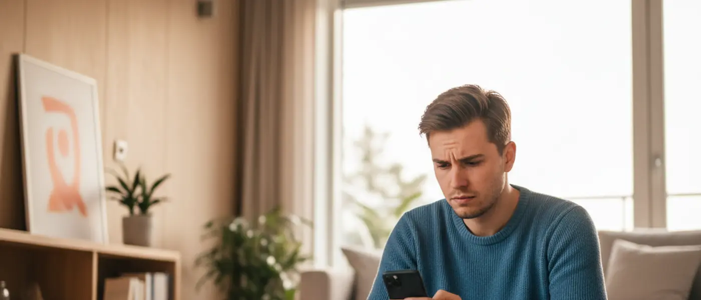 Jonge man alleen op zijn kamer die content kijkt op zijn smartphone