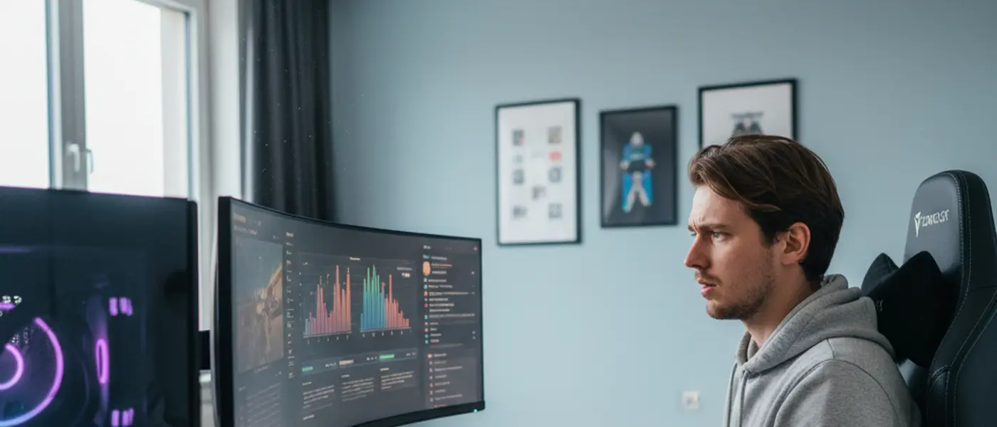 UK gamer checking PC temperatures during a demanding AAA game session