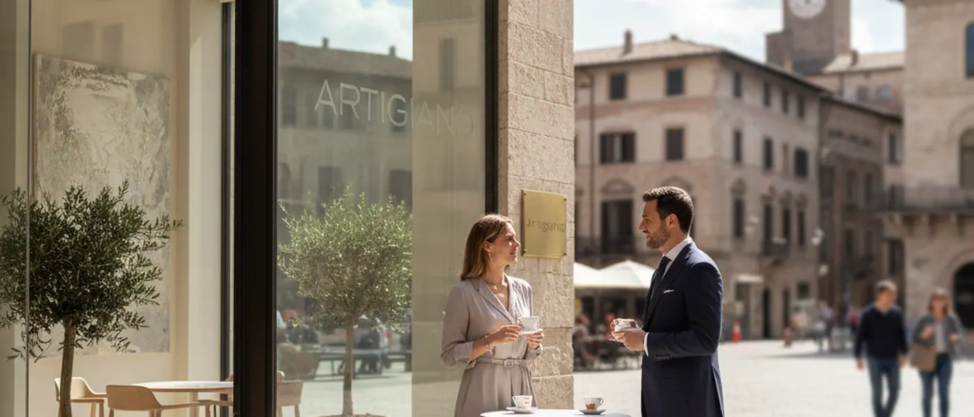 Artigiano italiano che lavora il legno in un laboratorio tradizionale toscano