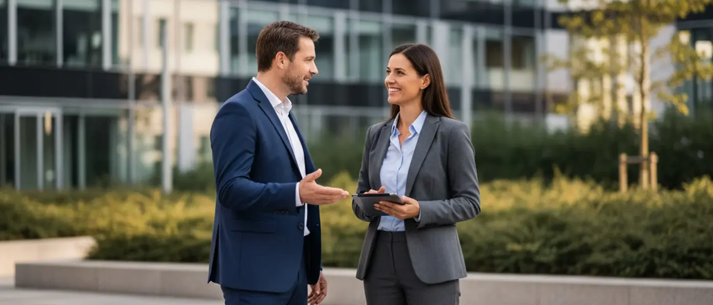 Anwältin für Arbeitsrecht berät einen Mandanten in einer modernen Kanzlei in Berlin