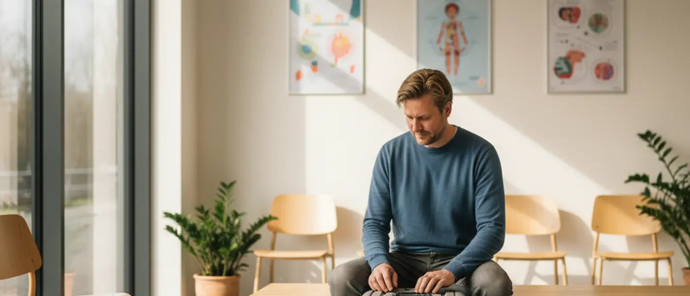 Eigenaar met kat in een dierenartswachtkamer in Nederland