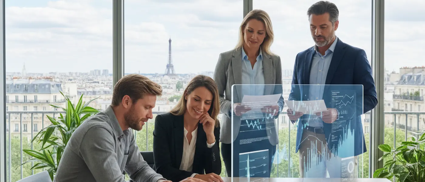 Deutsche Frau organisiert Steuerunterlagen am Schreibtisch im Homeoffice mit Laptop