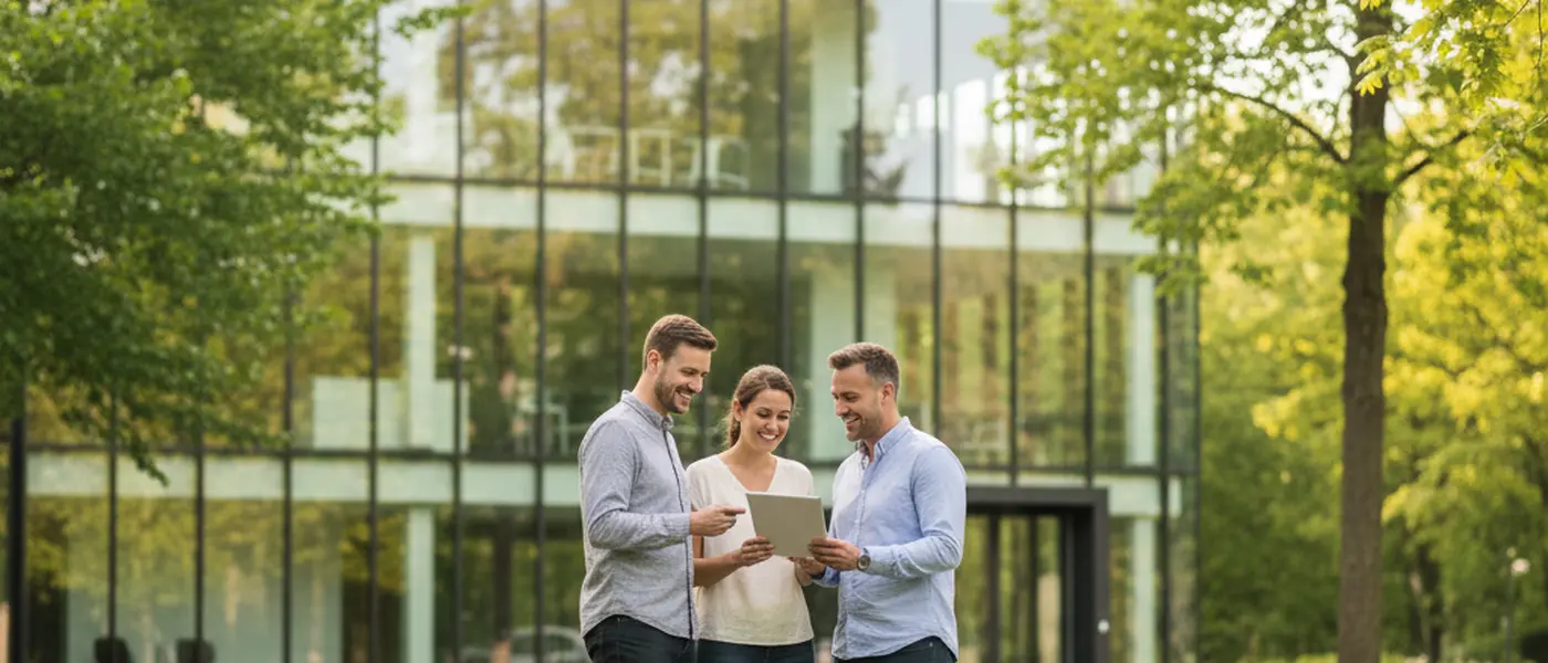 Suomalainen yrittäjä työskentelee kannettavalla tietokoneella talousasiakirjojen ja laskimen kanssa modernissa helsinkiläisessä työtilassa