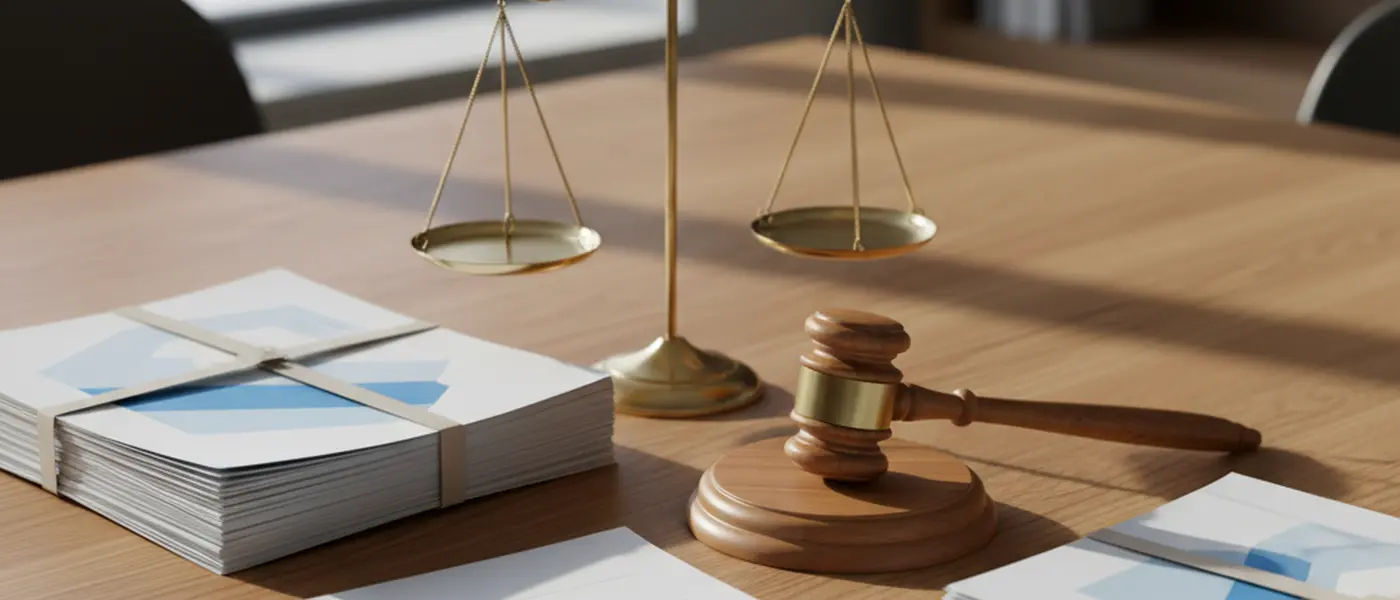 Lakimies ja asiakkaat neuvotteluhuoneessa käymässä läpi sopimusta