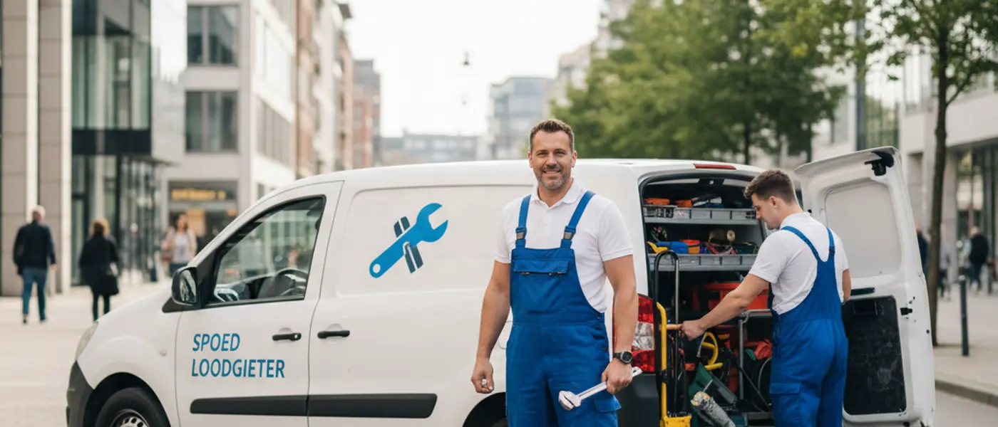 Nederlandse loodgieter repareert een gesprongen waterleiding onder een keukenaanrecht in een rijtjeshuis